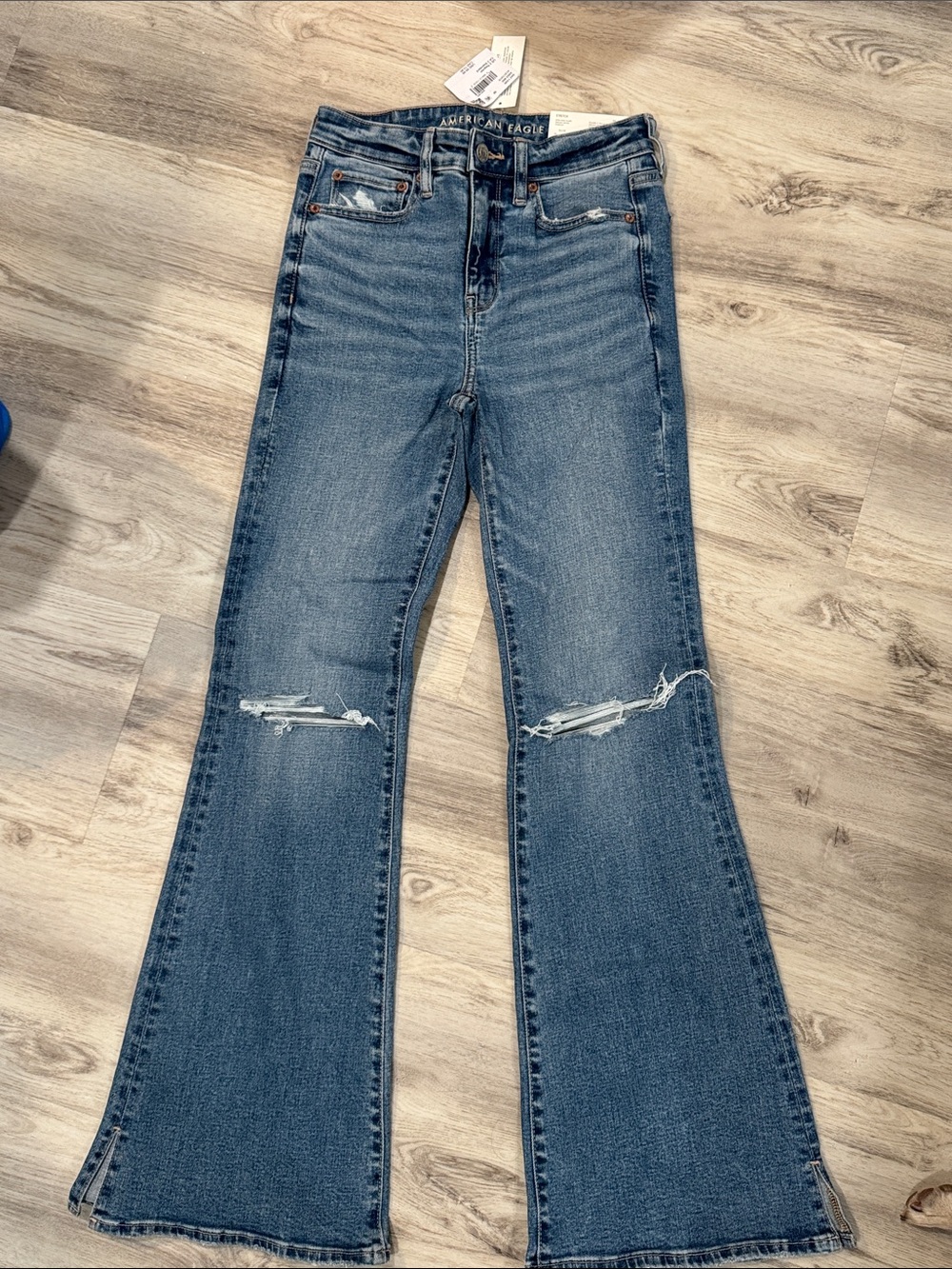 American Eagle Outfitters Blue Distressed High-Rise Flare Jeans size 2
